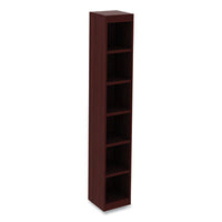 Alera® Valencia™ Series Narrow Profile Bookcase, Six-Shelf, 11.81w x 11.81d x 71.73h, Mahogany Bookcases-Shelf Bookcase - Office Ready