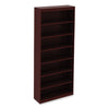 Alera® Valencia™ Series Square Corner Bookcase, Seven-Shelf, 35.63w x 11.81d x 83.86h, Mahogany Bookcases-Corner Bookcase - Office Ready