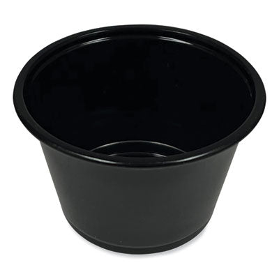 Boardwalk® Soufflé/Portion Cups, 4 oz, Polypropylene, Black, 2,500/Carton Portion Cups, Plastic - Office Ready