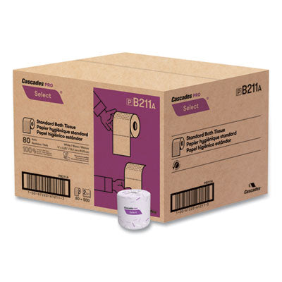 Cascades PRO Select® Standard Bath Tissue, 2-Ply, White, 500 Sheets/Roll, 80 Rolls/Carton Regular Roll Bath Tissues - Office Ready