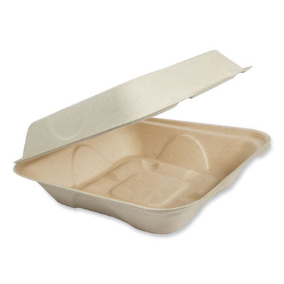 World Centric® Fiber Hinged Containers, 1-Compartment, 7 x 8.3 x 3.2, Natural, Paper, 300/Carton Takeout Food Containers - Office Ready