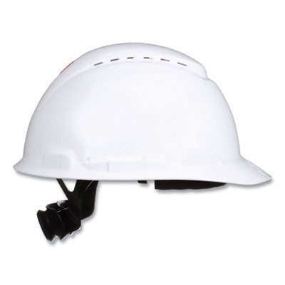 3M™ SecureFit™ H-Series Hard Hats, H-700 Front-Brim Cap with UV Indicator, 4-Point Pressure Diffusion Ratchet Suspension, White Hard Hats - Office Ready