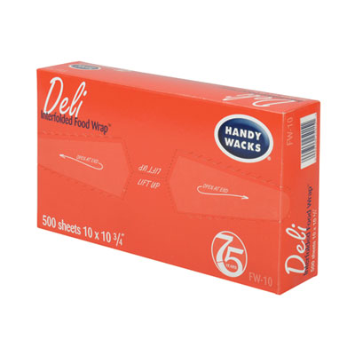 Handy Wacks© Interfolded Food Wrap Deli Sheets, 10.75 x 10, 500 Box, 12 Boxes/Carton Wax Paper - Office Ready
