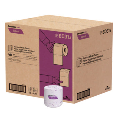 Cascades PRO Select® Standard Bath Tissue, 2-Ply, White, 4 x 3.25, 420 Sheets/Roll, 48 Rolls/Carton Regular Roll Bath Tissues - Office Ready