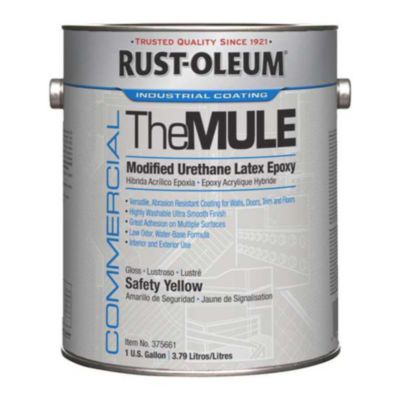 Rust-Oleum® Commercial The MULE (Modified Urethane Latex Epoxy), Interior/Exterior, Gloss Safety Yellow, 1 gal Bucket/Pail, 2/Carton Building/Construction Paints & Primers - Office Ready