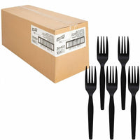 Genuine Joe Heavyweight Fork, Fork - Disposable - Textured - Black - 1000 / Carton Disposable Forks - Office Ready