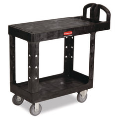 Rubbermaid® Commercial Flat Shelf Utility Cart, Plastic, 2 Shelves, 500 lb Capacity, 19.19" x 37.88" x 33.33", Black