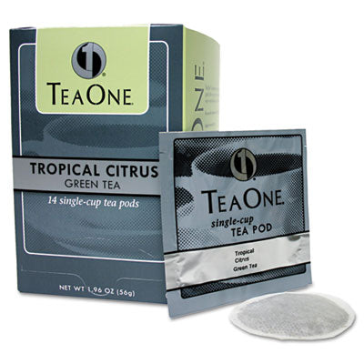 Distant Lands Coffee TeaOne® 1® Pods, Tropical Citrus Green, 14/Box Tea Pods - Office Ready