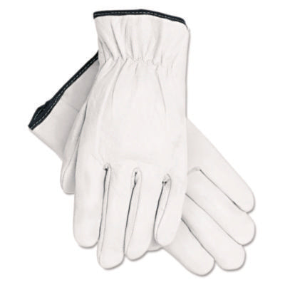 MCR™ Safety Grain Goatskin Driver Gloves, White, Large, 12 Pairs Driving Gloves - Office Ready