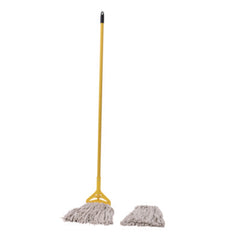 Boardwalk® Cotton Cut End Mop Kit, #24 Natural Cotton Head, 60" Yellow Metal/Plastic Handle