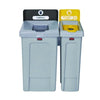 Rubbermaid® Commercial Slim Jim Recycling Station Kit, 1-Stream Bottles and Cans, 23 gal, Plastic, Yellow/Gray Indoor Recycling Bins - Office Ready