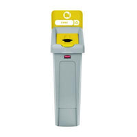 Rubbermaid® Commercial Slim Jim Recycling Station Kit, 1-Stream Bottles and Cans, 23 gal, Plastic, Yellow/Gray Indoor Recycling Bins - Office Ready