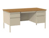 Alera® Double Pedestal Steel Desk, 60" x 30" x 29.5", Cherry/Putty, Putty Legs Pedestal Office Desks - Office Ready