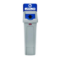 Rubbermaid® Commercial Slim Jim Recycling Station Kit, 1-Stream Mixed Recycling, 23 gal, Plastic, Gray/Blue Indoor Recycling Bins - Office Ready