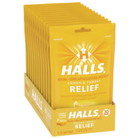 HALLS Triple Action Cough Drops, Honey-Lemon, 30/Bag, 12 Bags/Box Sore Throat/Cough Lozenges - Office Ready