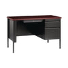 Alera® Single Pedestal Steel Desk, 45" x 24" x 29.5", Mahogany/Charcoal, Charcoal Legs Pedestal Office Desks - Office Ready