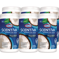Clorox® Scentiva Bleach Free Cleaning Wipes, 1-Ply, 7.75 x 7, Pacific Breeze/Coconut, White, 75/Canister, 6 Canisters/Carton Cleaner/Detergent Wet Wipes - Office Ready