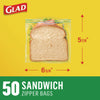 Glad® Sandwich Zipper Bags, Sandwich, 6.63" x 9.88" x 8", Clear, 600/Carton Consumer Slider/Zip Food-Storage Bags - Office Ready