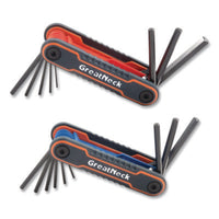 Great Neck® Hex Key Fold-Up Tool Set, Two-Piece, Metric/SAE, Black-Oxide/Blue (SAE), Black-Oxide/Red (Metric) Hex Key Foldup Tools - Office Ready