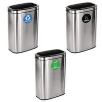 Alpine Industries 10.5 Gallon Recycle, Trash and Compost Combo Station, Trash and Compost Combo Station, Brushed Stainless Steel Indoor Recycling Bins - Office Ready