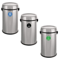Alpine Industries 17 Gallon Stainless Steel Indoor Recycling, Trash and Compost Bins with Swivel Lid, Trash and Compost Bins with Swivel Lid Indoor Recycling Bins - Office Ready