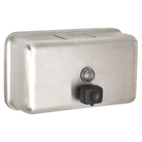 Alpine Industries Horizontal Manual Surface-Mounted Stainless Steel Liquid Soap Dispenser, 40 oz, 2.8 x 8.1 x 4.8, Brushed Stainless Steel Liquid Soap Dispensers, Manual - Office Ready