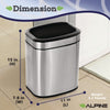 Alpine Industries Stainless Steel Rectangular Liner Open Top Trash Can, 2.6 gal, Brushed Stainless Steel Indoor All-Purpose Waste Bins - Office Ready