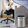 Alpine Industries Stainless Steel Rectangular Liner Open Top Trash Can, 2.6 gal, Brushed Stainless Steel Indoor All-Purpose Waste Bins - Office Ready