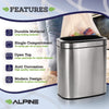 Alpine Industries Stainless Steel Rectangular Liner Open Top Trash Can, 5.3 gal, Brushed Stainless Steel Indoor All-Purpose Waste Bins - Office Ready