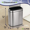 Alpine Industries Stainless Steel Rectangular Liner Open Top Trash Can, 5.3 gal, Brushed Stainless Steel Indoor All-Purpose Waste Bins - Office Ready