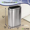 Alpine Industries Stainless Steel Rectangular Liner Open Top Trash Can, 10.5 gal, Brushed Stainless Steel Indoor All-Purpose Waste Bins - Office Ready