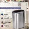 Alpine Industries Stainless Steel Rectangular Liner Open Top Trash Can, 10.5 gal, Brushed Stainless Steel Indoor All-Purpose Waste Bins - Office Ready