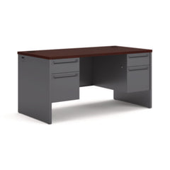 HON® 38000 Series™ Double Pedestal Desk, 60" x 30" x 29.5", Mahogany/Charcoal