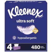 Kleenex® Ultra Soft Facial Tissue, 3-Ply, White, 120 Sheets/Box, 4 Boxes/Pack, 6 Packs/Carton Facial Tissues - Office Ready