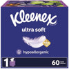 Kleenex® Ultra Soft Facial Tissue, 3-Ply, White, 60 Sheets/Box, 18 Boxes/Carton Facial Tissues - Office Ready