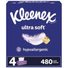 Kleenex® Ultra Soft Facial Tissue, 3-Ply, White, 120/Box, 4 Boxes/Pack, 8 Packs/Carton Facial Tissues - Office Ready