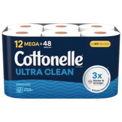 Cottonelle® Ultra CleanCare Toilet Paper, Strong Bath Tissue, Strong Bath Tissue, Septic Safe, 1-Ply, White, 284 Sheets/Roll, 12 Rolls/Pack, 4 Packs/Carton