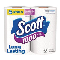 Scott® 1000 Bathroom Tissue, Septic Safe, 1-Ply, White, 1,000 Sheets/Roll, 4 Rolls/Pack, 12 Packs/Carton Regular Roll Bath Tissues - Office Ready