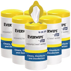 Tork® Everwipe by Tork Disinfectant Wipe Canisters, 1-Ply, 7 x 7, Lemon, White, 75 Sheets/Canister, 6/Carton