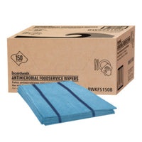 Boardwalk® Antimicrobial Foodservice Wipers, 1-Ply, 12 x 21, Blue, 150/Carton Disposable Dry Wipes - Office Ready