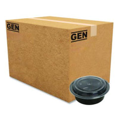 GEN Microwavable Food Container with Lid, Round, 16 oz, 6.29 x 6.29 x 1.96, Black/Clear, Plastic, 150/Carton