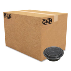 GEN Microwavable Food Container with Lid, Round, 32 oz, 7.28 x 7.28 x 2.55, Black/Clear, Plastic, 150/Carton