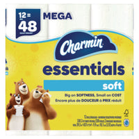 Charmin® Essentials Soft™ Bathroom Tissue, Septic Safe, 2-Ply, White, 330 Sheets/Roll, 12 Rolls/Pack, 4 Packs/Carton Regular Roll Bath Tissues - Office Ready