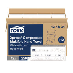 Tork® Xpress® Compressed Multifold Hand Towels, 1-Ply, 8.3 x 9.25, White, 250/Pack, 12 Packs/Carton