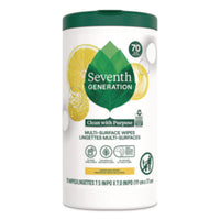 Seventh Generation® Multi-Surface Wipes, 7 x 7, Lemon Zest, White, 70 Wipes/Canister, 6/Carton Cleaner/Detergent Wet Wipes - Office Ready