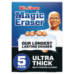 Mr. Clean® Magic Eraser, Ultra-Thick, 4.6" x 2.3", 1.2" Thick, White, 5/Pack, 2 Packs/Carton