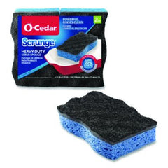 O-Cedar® Scrunge Heavy Duty Sponge, 2.63" x 4.25", 1" Thick, Black/Blue, 2/Pack