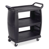 Boardwalk® Bussing Cart, Plastic, 3 Shelves, 300 lb Capacity, 18 x 36.25 x 38, Black Food Service Carts - Office Ready