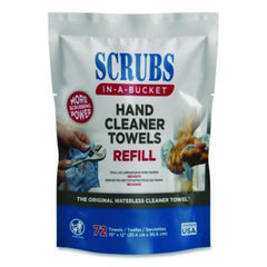 SCRUBS® Hand Cleaner Towels, SCRUBS in-a-Bucket Refill, 1-Ply, 10 x 12, Citrus, Blue/White, 72/Pack, 6 Packs/Carton