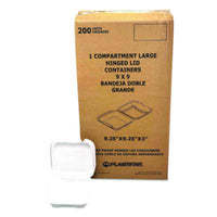 Plastifar Foam Hinged Lid Containers, 9 x 10 x 3, White, Foam, 200/Carton Takeout Food Containers - Office Ready